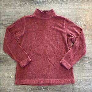 LL Bean women’s teddy fleece mock neck sweater pullover top rose pink red medium